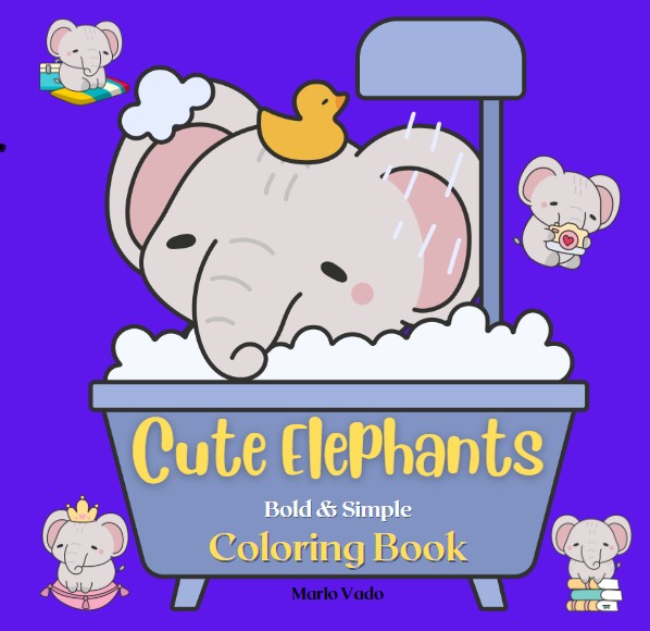 Cute Elephants: Bold & Simple Coloring Book