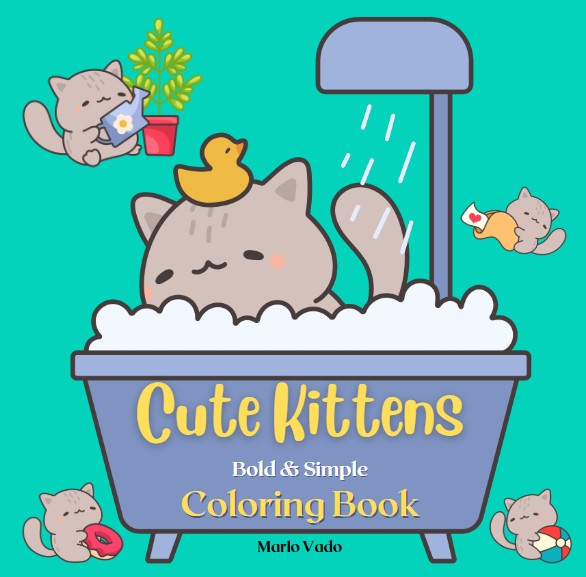 Cute Kittens: Bold & Simple Coloring Book